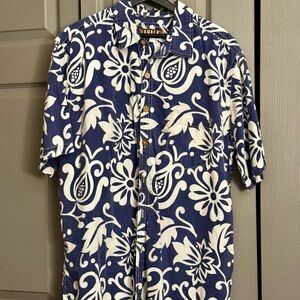 Kahala Men's Blue and White Aloha Casual Shirt
